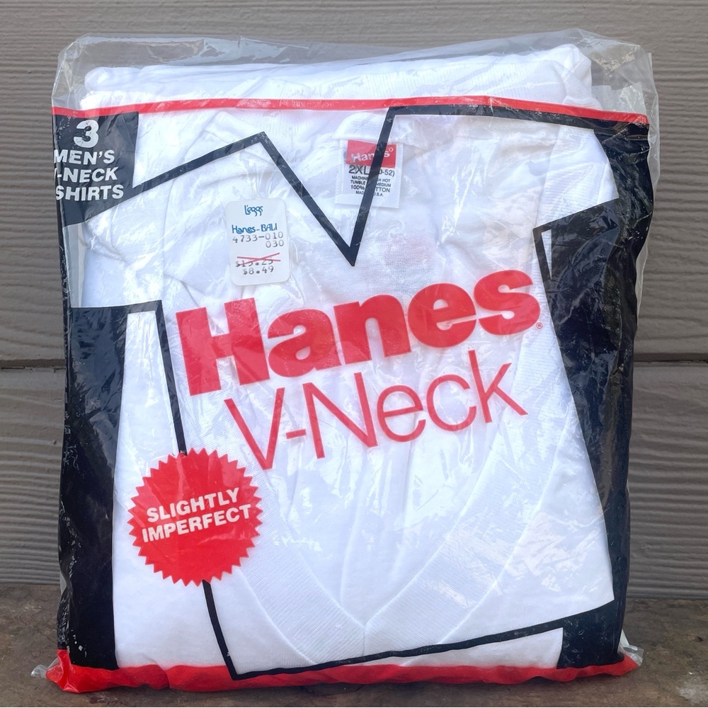 Vintage 1987 Hanes Men's White V-Neck T-Shirts 3-Pack NWT